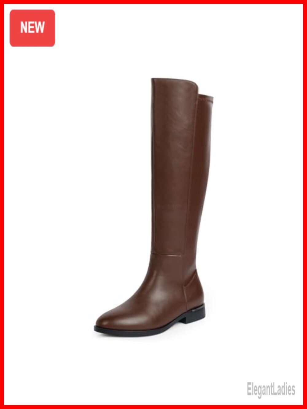 Women's Knee High Flat Boots Faux Leather Elastic Side Zip Riding Style